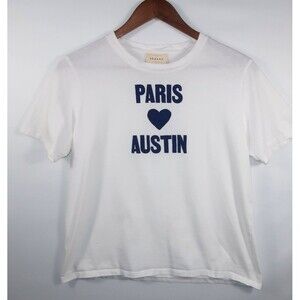 Sezane Paris Loves Austin Graphic Tee Size Medium 100% Cotton Pop Up White M